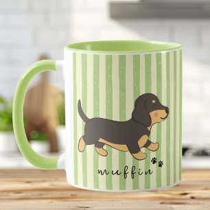 Süßer Dachshund-Name Grüne Vintage-Streifen Tasse