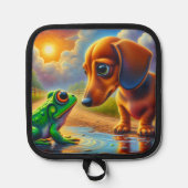 Süßer Dachshund und Frosch Topflappen (Vorderseite)