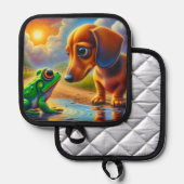 Süßer Dachshund und Frosch Topflappen (Vorderseite/Rückseite)