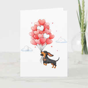 Süßer Dachshund Valentinstag Herz Ballon Hunde Lie Karte