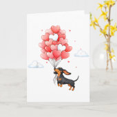 Süßer Dachshund Valentinstag Herz Ballon Hunde Lie Karte (Gelbe Blume)