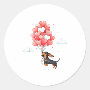 Süßer Dachshund Valentinstag Herz Ballon Hunde Lie Runder Aufkleber