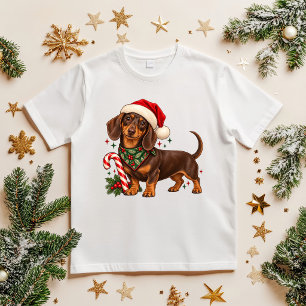 Süßer Dachshund Weihnachtsmann Hut Zuckerrohr Kind T-Shirt