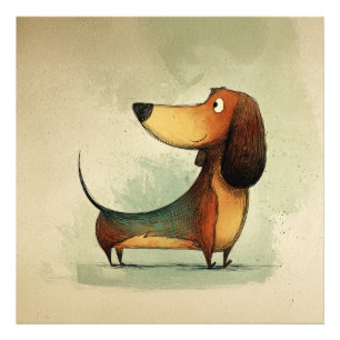 Süßer Dachshund – Whimsische Hundeillustration Fotodruck