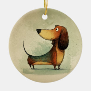 Süßer Dachshund – Whimsische Hundeillustration Keramik Ornament