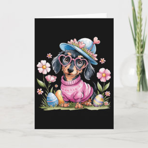 Süßer Dachshund Wiener Hund Blumen-Eier Ostertag D Karte