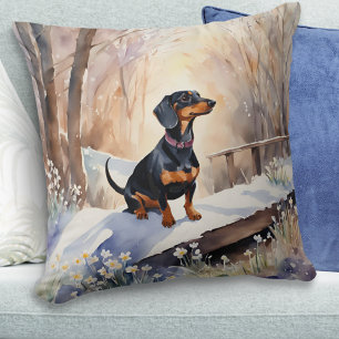 Süßer Dachshund Winter Schnee Wasserfarben Hunde-R Kissen