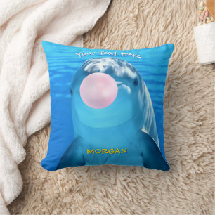 Süßer Delfin bläst Bubble Gum, Name & Nachricht Kissen