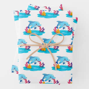 Süßer Delfin Meerestiere Kinder Geburtstagsfeier Geschenkpapier Set