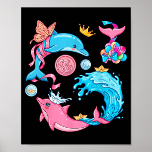 Süßer Delfin Meerjungfrau Kawaii Ozean Meerestiere Poster
