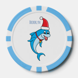 Süßer Delfin mit Weihnachtsmannmütze Cartoon Pokerchips