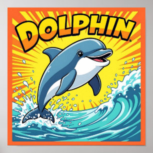 Süßer Delfin springt aus dem Ozean Poster