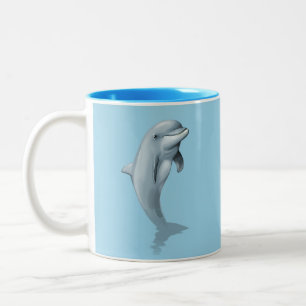Süßer Delfin und Türkis Hintergrund Monogramm Zweifarbige Tasse