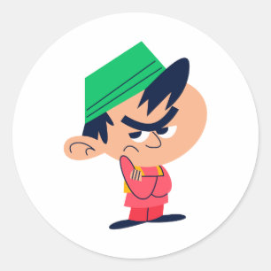 Süßer denkender Junge mit grüner Mütze Sticker