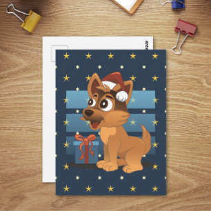 Süßer Deutscher Schäferhund Cartoon Sternennacht Postkarte