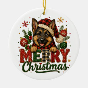 Süßer Deutscher Schäferhund Frohe Weihnachten Keramik Ornament