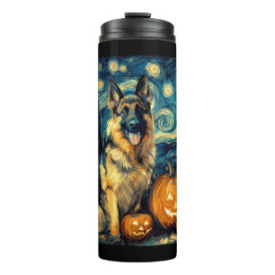 Süßer Deutscher Schäferhund Halloween-Kürbis Thermosbecher