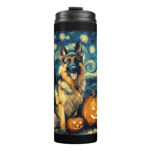 Süßer Deutscher Schäferhund Halloween-Kürbis Thermosbecher (Vorderseite)