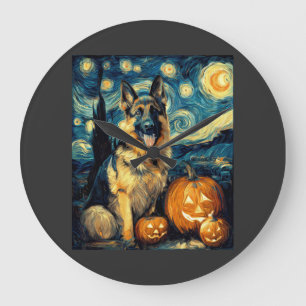 Süßer Deutscher Schäferhund Halloween-Kürbisgesich Große Wanduhr