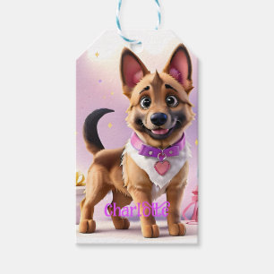 Süßer deutscher Schäferhund-Welpe und Geschenke be Geschenkanhänger