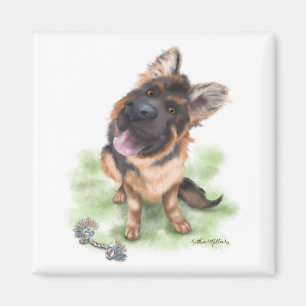 Süßer Deutscher Schäferhund-Welpen-Cartoon Magnet