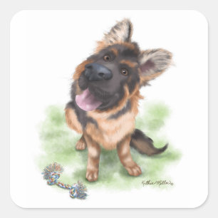 Süßer Deutscher Schäferhund-Welpen-Cartoon Quadratischer Aufkleber