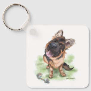 Süßer Deutscher Schäferhund-Welpen-Cartoon Schlüsselanhänger