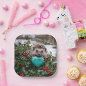 Süßer Dezember-Igel mit Türkis-Herz Pappteller (Party)