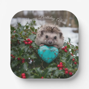 Süßer Dezember-Igel mit Türkis-Herz Pappteller