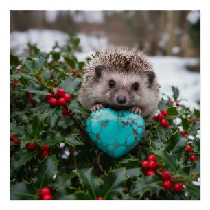 Süßer Dezember-Igel mit Türkis-Herz Poster
