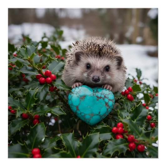 Süßer Dezember-Igel mit Türkis-Herz Poster (Vorderseite)