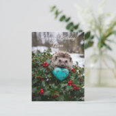 Süßer Dezember-Igel mit Türkis-Herz Postkarte (Stehend Vorderseite)