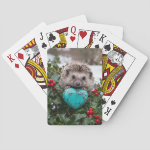 Süßer Dezember-Igel mit Türkis-Herz Spielkarten