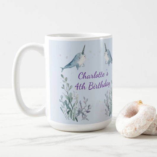 Süßer dicker Narwal-Wal Fisch Nahtloses Meer Li Kaffeetasse (Mit Donut)