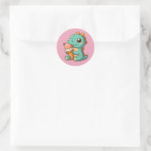 Süßer Dino, der Eis isst Runder Aufkleber (Tasche)