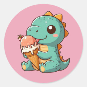 Süßer Dino, der Eis isst Runder Aufkleber
