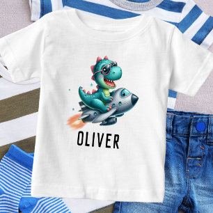 Süßer Dino Trex Pilot fliegt Jet Flugzeug Baby T-shirt
