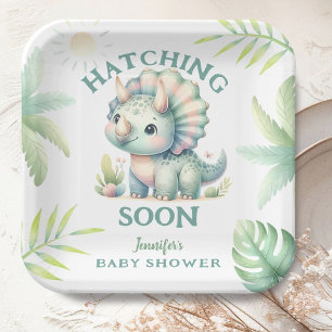 Süßer Dino Triceratops Dinosaurier Grüner Baby Sho Pappteller