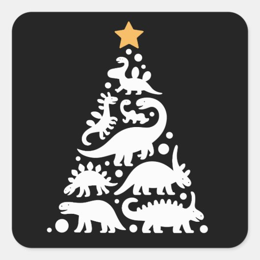 Süßer Dino-Weihnachtsbaum Lustiger Dinosaurier-Fei Quadratischer Aufkleber (Vorderseite)