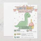 Süßer Dinosaurier 3. Geburtstagsfeier Junge Einladung (Vorne/Hinten)