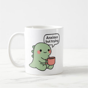 Süßer Dinosaurier ängstlich, aber versucht es  Kaffeetasse