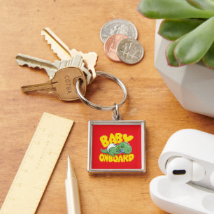 Süßer Dinosaurier Baby an Bord Auto Aufkleber   Sc Schlüsselanhänger