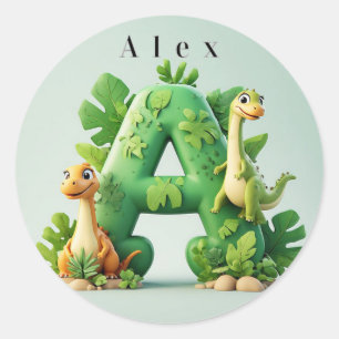 🦖 Süßer Dinosaurier Buchstabe A Dschungel Kinder  Runder Aufkleber