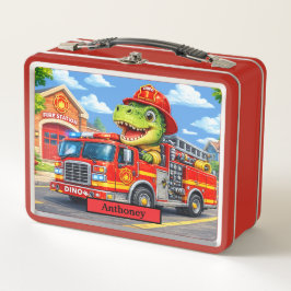 Süßer Dinosaurier-Feuerwehren-LKW Kinder T Rex Metall Brotdose