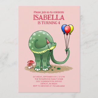 Süßer Dinosaurier hält Luftballons zum Geburtstag Einladung