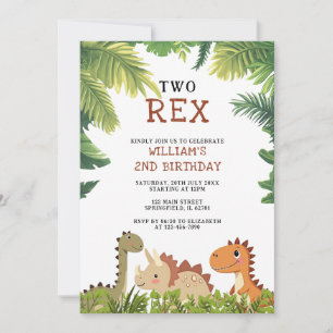 Süßer Dinosaurier Jurassic Two Rex 2. Geburtstagsf Einladung