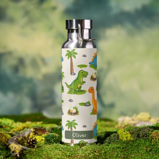 Süßer Dinosaurier-Kinder-Name-Schule Trinkflasche (Außenbereich (gedreht))