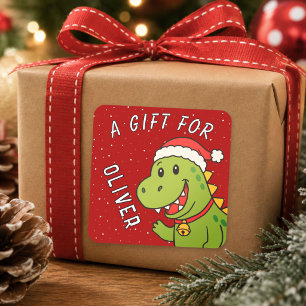 Süßer Dinosaurier-Kinder-Name-Weihnachtsgeschenk Quadratischer Aufkleber