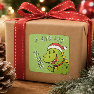Süßer Dinosaurier-Kinder-Name-Weihnachtsgeschenk Quadratischer Aufkleber