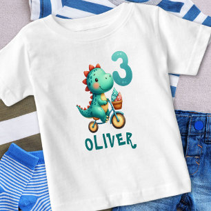 Süßer Dinosaurier mit Fahrrad 3. Geburtstag Baby T-shirt